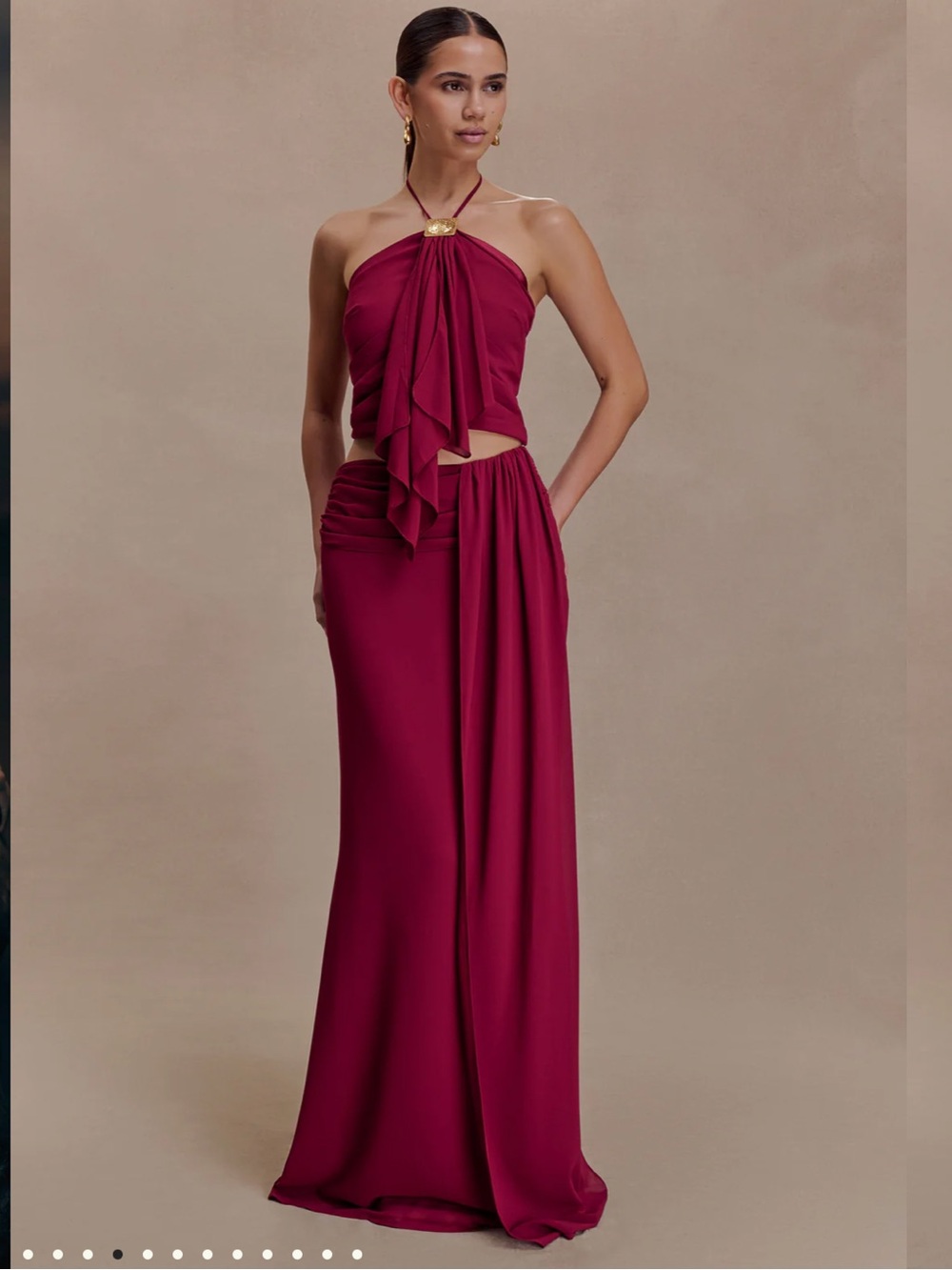Meshki Celina Chiffon Overlay Maxi Skirt - Cherry Red